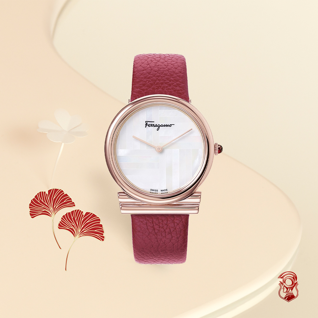 MSP: 91453 Salvatore Ferragamo Gancino Burgundy Watch 34mm 20,360,000