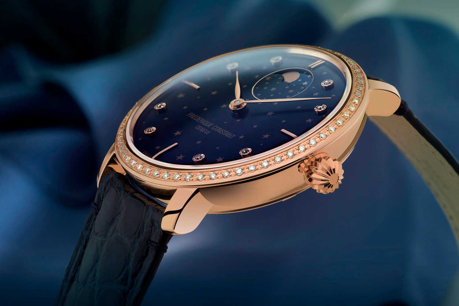 đồng hồ Slimline Moonphase Stars Manufacture màu xanh