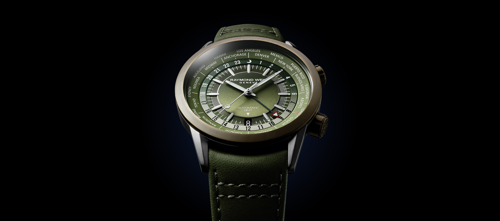 ĐỒNG HỒ RAYMOND WEIL FREELANCER GMT WORLDTIMER Green leather straps