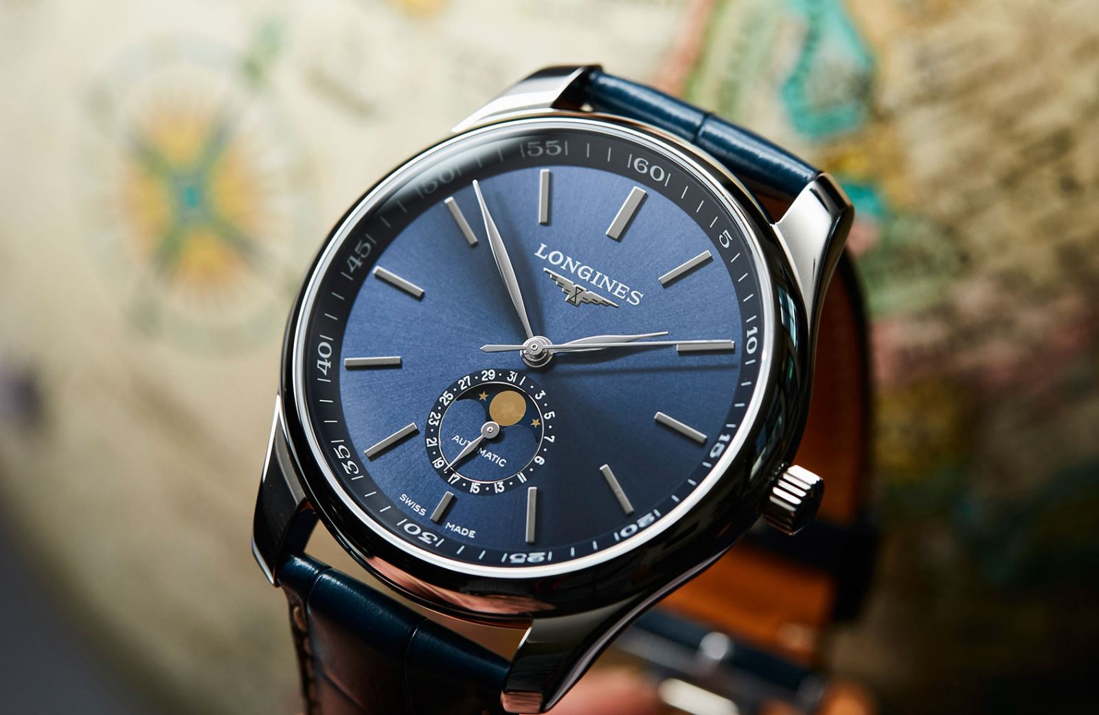 đồng hồ Longines Master Moonphase màu xanh